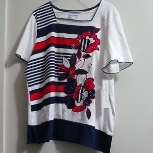 Alfred Dunner Red White & Blue Decorative Top